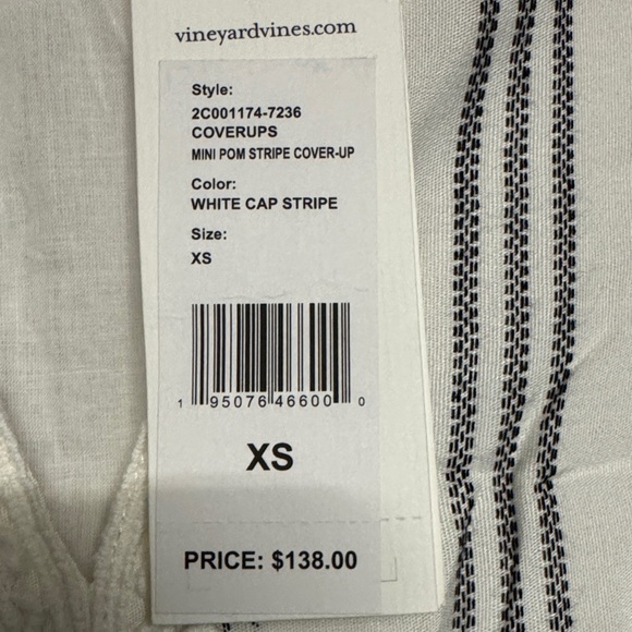 Vineyard Vines Mini Pom Stripe Cover Up Dress, Size XS, Color White/Black - Picture 8 of 14